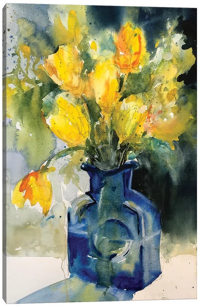 Yellow Tulips Canvas Art Print - Watercolor Art
