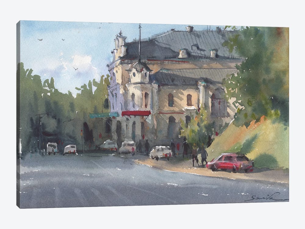 Sunny Day City Landscape Watercolor by Samira Yanushkova 1-piece Canvas Art