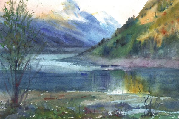 Dreamy Watercolor Artists: Mountain Landscape by Samira Yanushkova