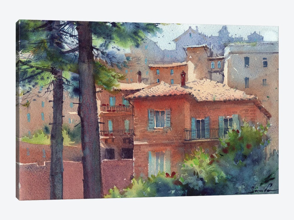 Sunny City Landscape Watercolor by Samira Yanushkova 1-piece Canvas Print