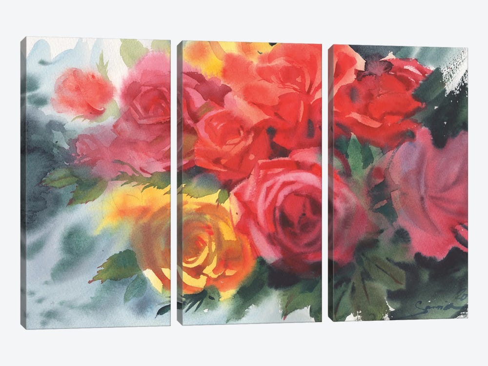 Bouquet Of Beautiful Flowers In The Sunlight by Samira Yanushkova 3-piece Canvas Artwork