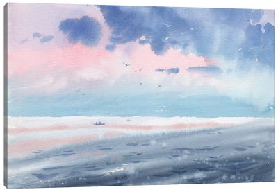 Morning Beach Walk Canvas Art Print - Subtle Landscapes