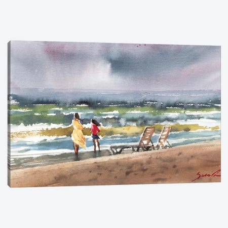 Fun On The Beach Canvas Print #SYH176} by Samira Yanushkova Art Print