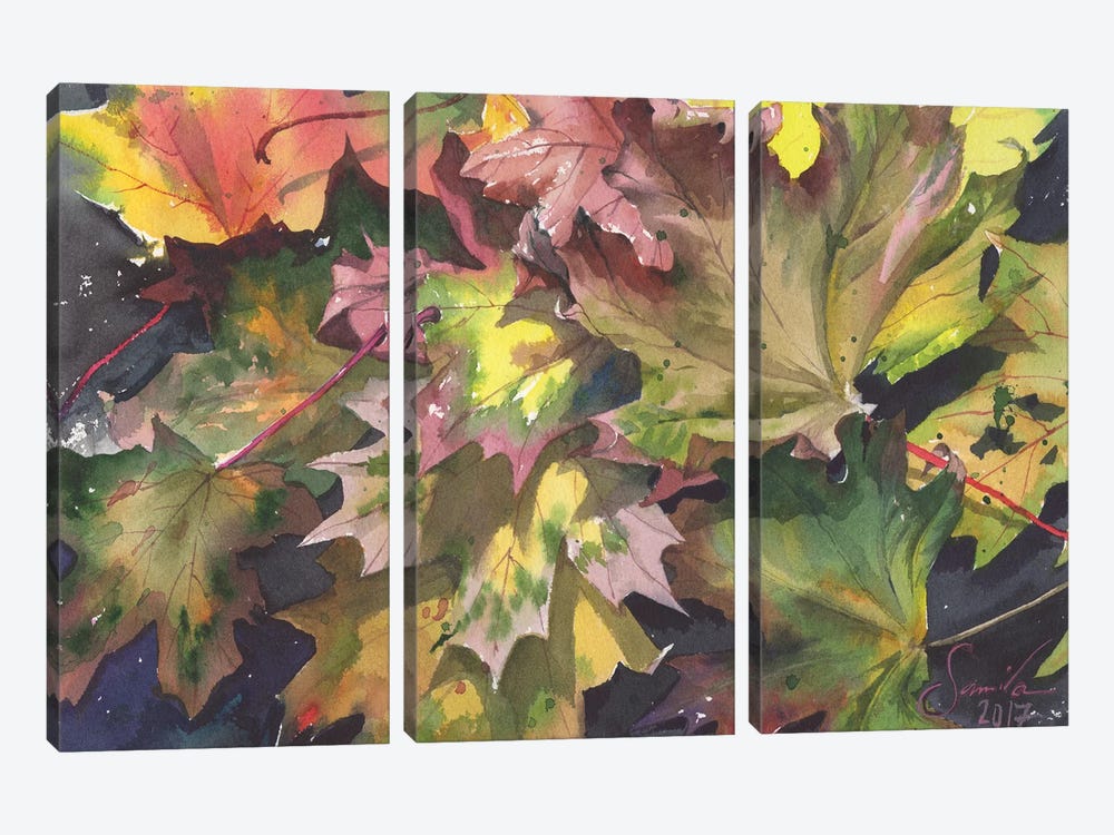 Golden Leaves by Samira Yanushkova 3-piece Canvas Print