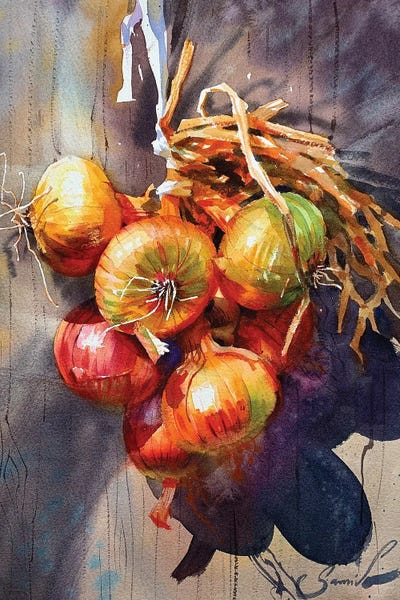 Intricate Watercolors: Bunch Of Onions by Samira Yanushkova