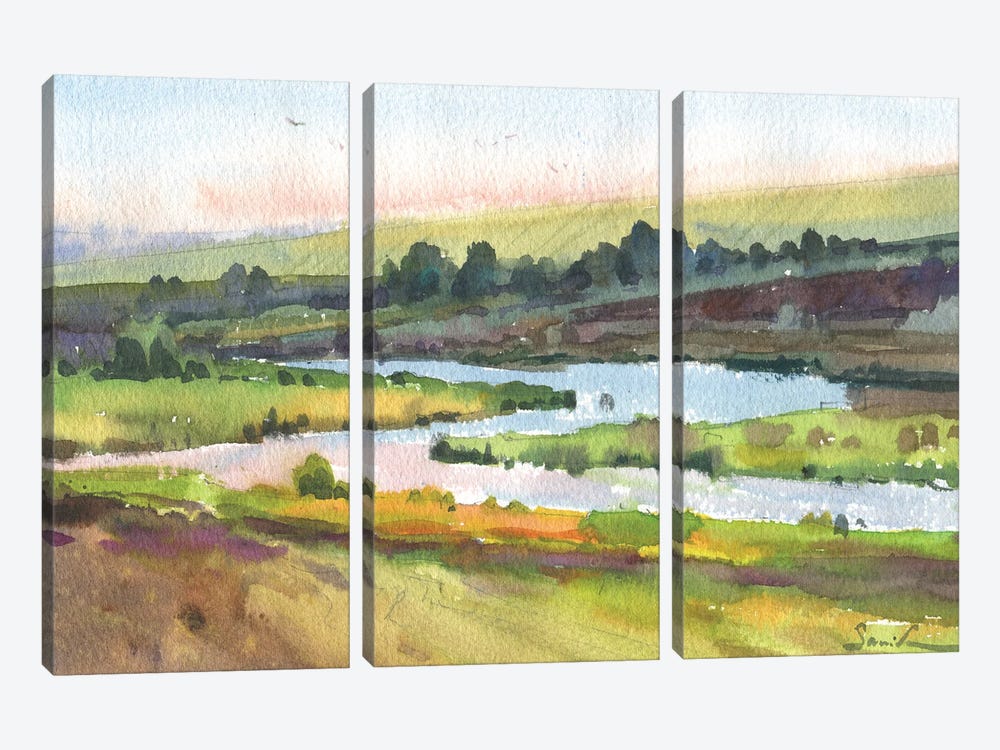 Landscape With A River by Samira Yanushkova 3-piece Art Print
