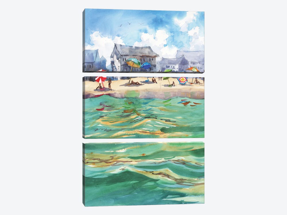 A Day At The Beach In The Water by Samira Yanushkova 3-piece Canvas Art Print