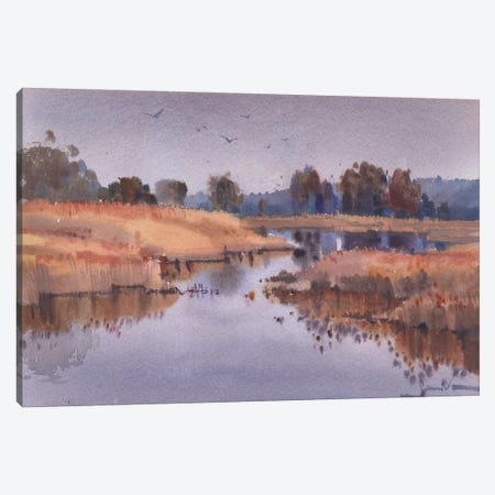 Landscape River Painting Canvas Print #SYH23} by Samira Yanushkova Canvas Artwork