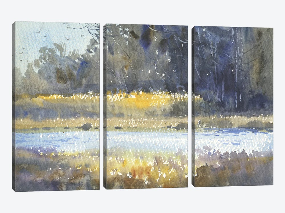 Summer Lake In The Forest by Samira Yanushkova 3-piece Canvas Print