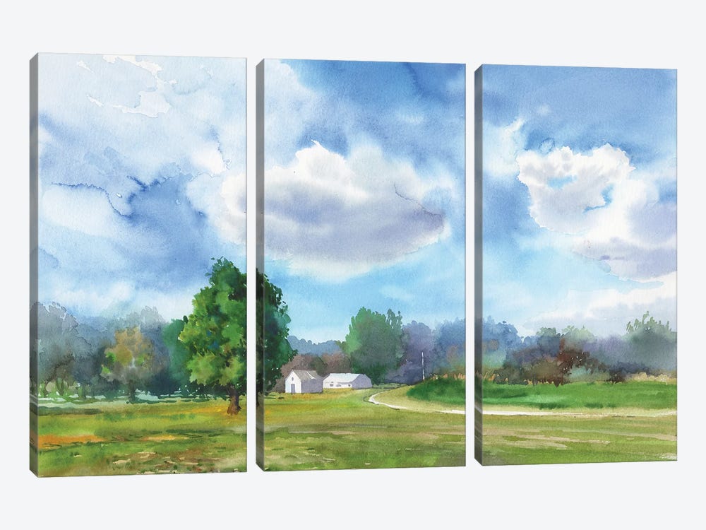 Clear Beautiful Sky On The Field by Samira Yanushkova 3-piece Canvas Art Print