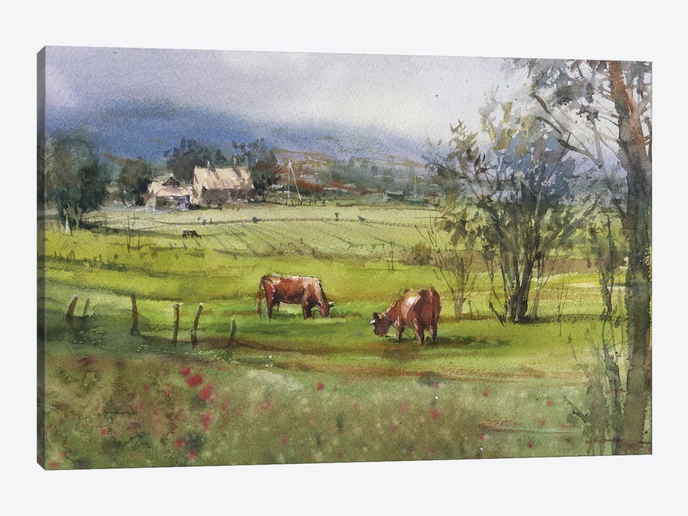 Meadow With Cows by Samira Yanushkova 1-piece Canvas Artwork