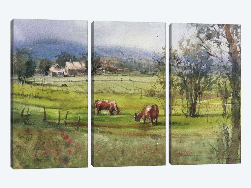 Meadow With Cows by Samira Yanushkova 3-piece Canvas Artwork
