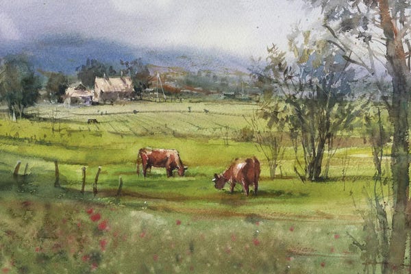 Samira Yanushkova: Meadow With Cows by Samira Yanushkova