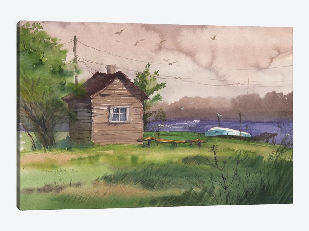 House By The River With A Boat by Samira Yanushkova 1-piece Art Print