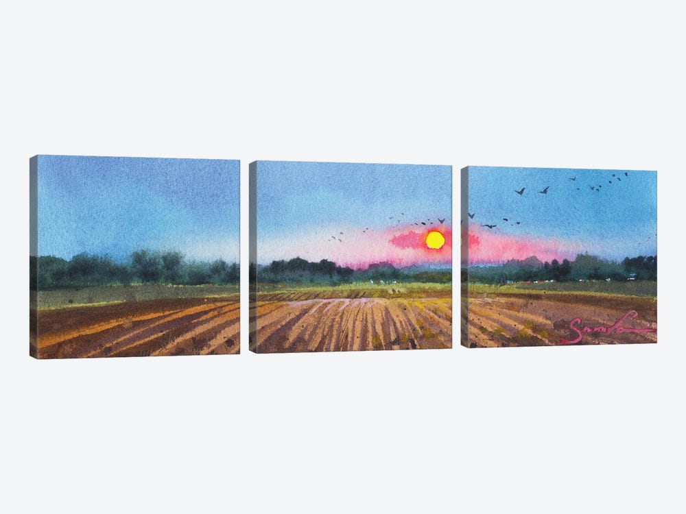 Wheat Field With Sun by Samira Yanushkova 3-piece Canvas Art
