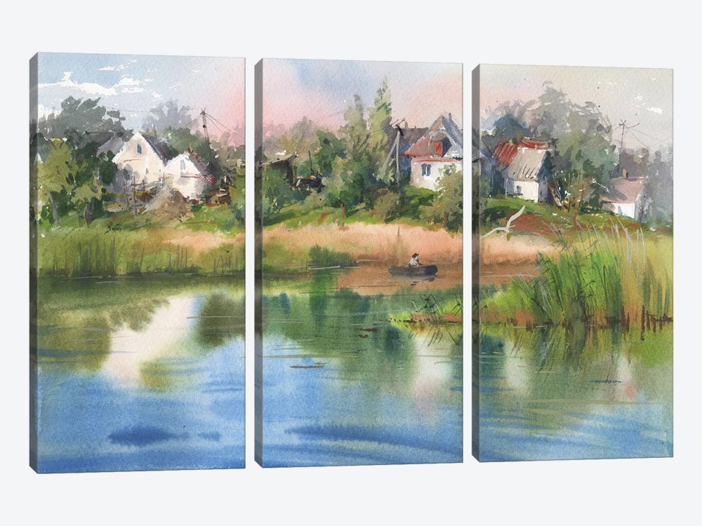 Picturesque Landscape On The River Bank by Samira Yanushkova 3-piece Canvas Art Print