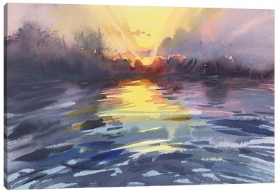 Sunrise On The Lake Canvas Art Print - Samira Yanushkova