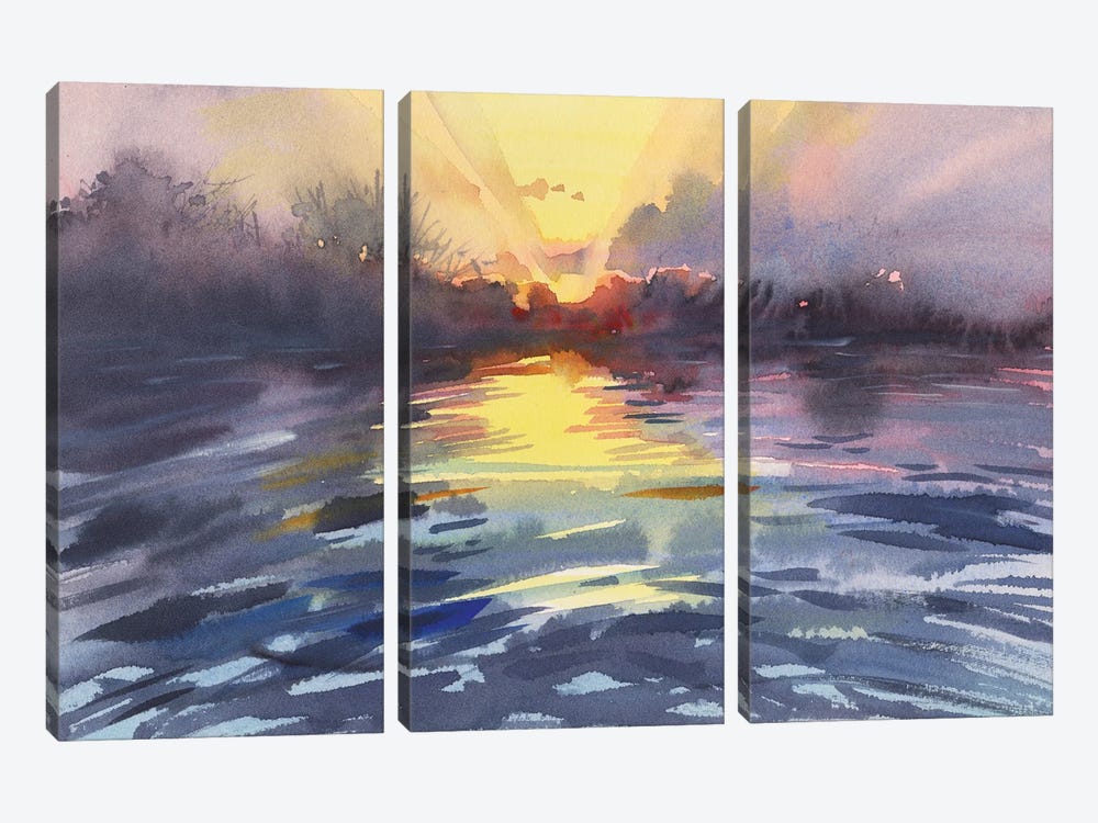 Sunrise On The Lake by Samira Yanushkova 3-piece Canvas Print