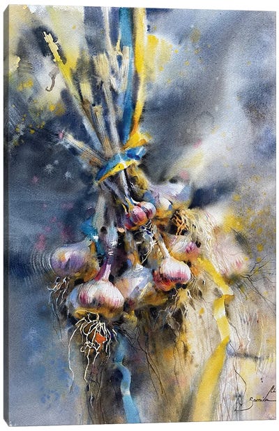 Garlic With Ribbon Canvas Art Print - Samira Yanushkova