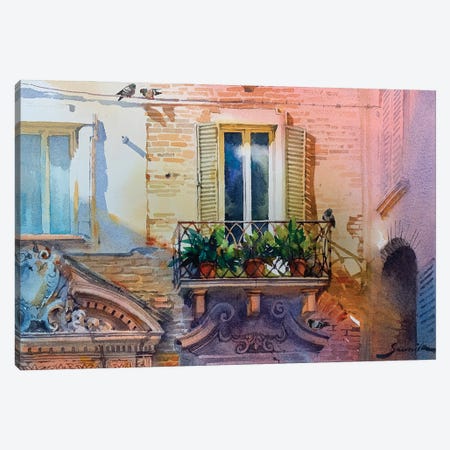 Balcony With Flowers Canvas Print #SYH2} by Samira Yanushkova Art Print
