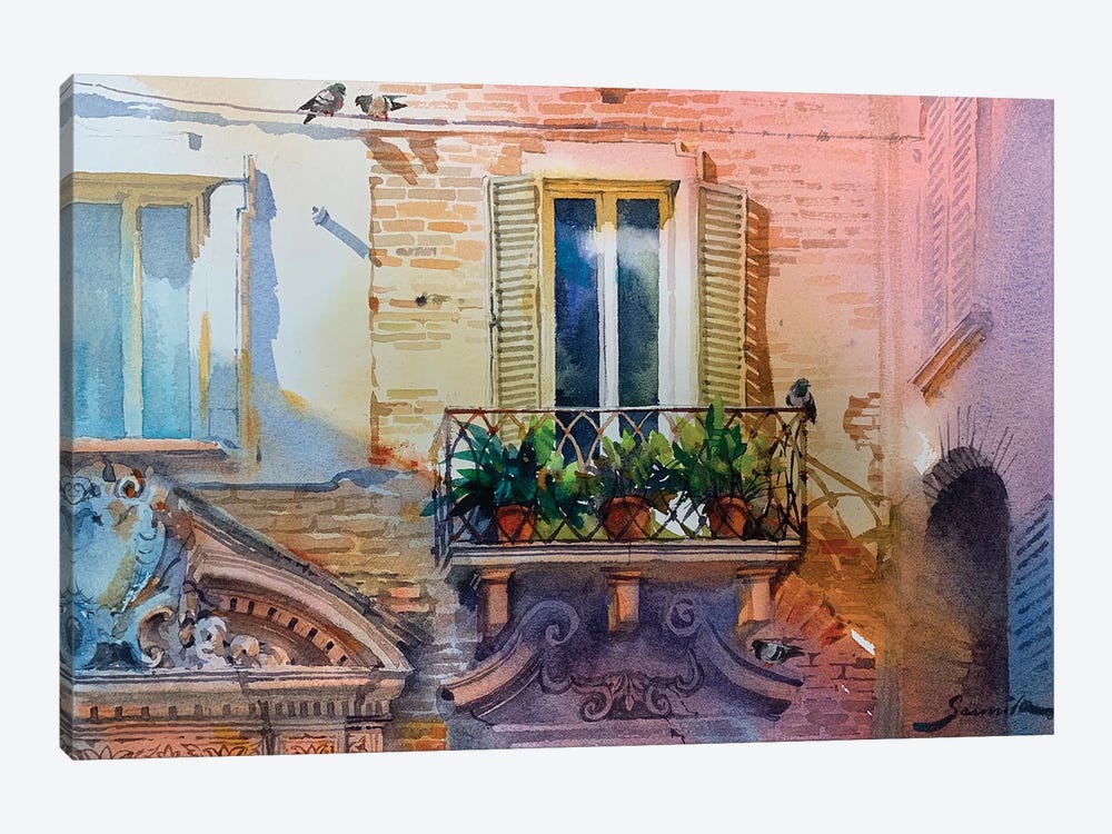 Balcony With Flowers by Samira Yanushkova 1-piece Canvas Art