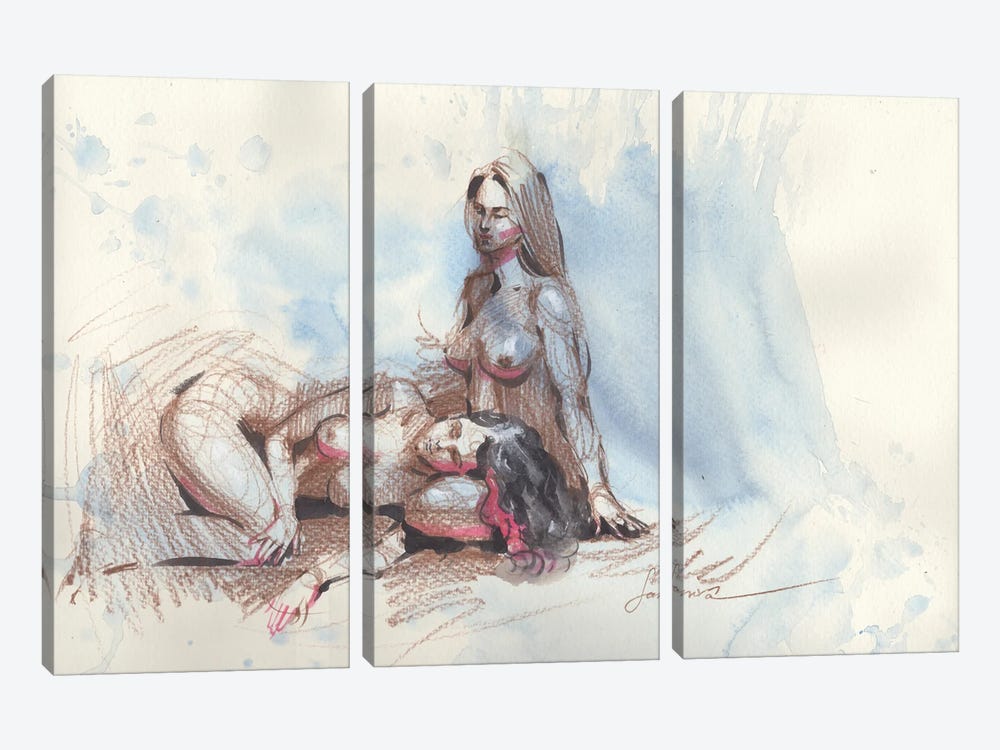 Naked Girls Embracing by Samira Yanushkova 3-piece Canvas Print