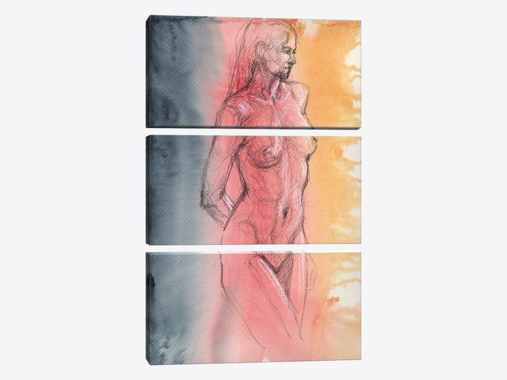Nude Woman by Samira Yanushkova 3-piece Canvas Wall Art