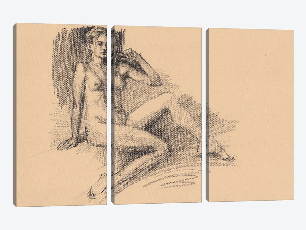 Nude Beautiful Woman by Samira Yanushkova 3-piece Canvas Art