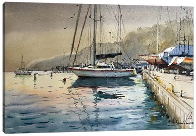 Yacht On The Coast Canvas Art Print - Samira Yanushkova