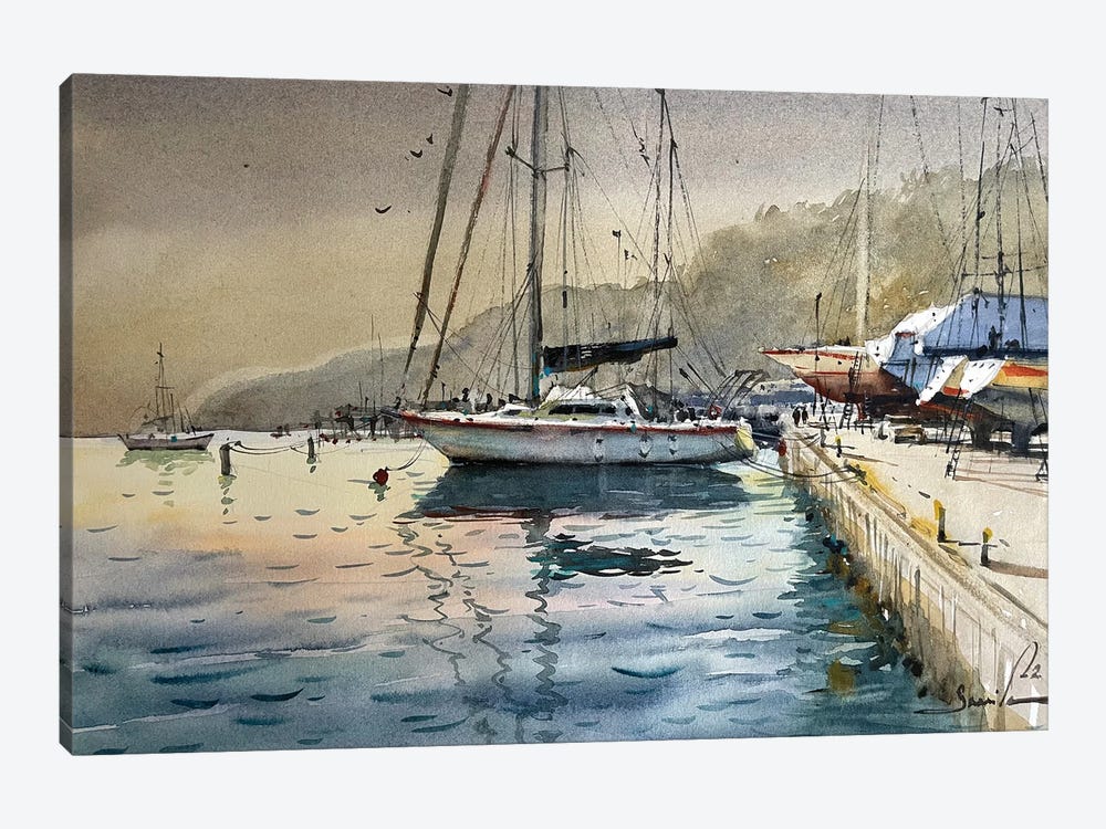 Yacht On The Coast by Samira Yanushkova 1-piece Art Print
