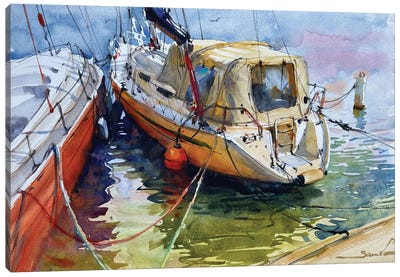 Yachts In The Port Canvas Art Print - Samira Yanushkova