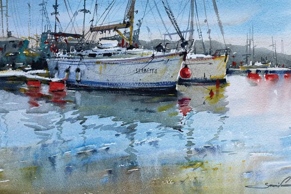 Samira Yanushkova: Yachts Watercolor by Samira Yanushkova