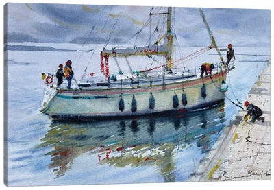 Sailing Boat Watercolor Canvas Art Print - Samira Yanushkova