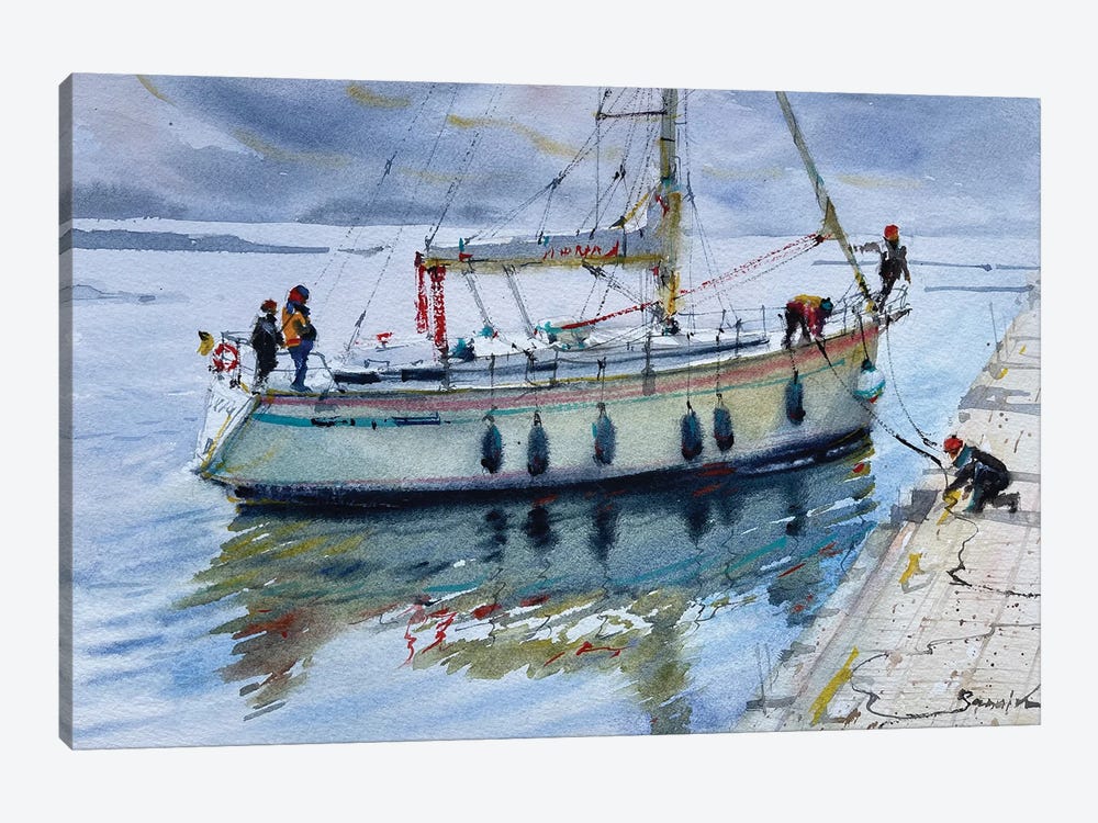 Sailing Boat Watercolor by Samira Yanushkova 1-piece Canvas Artwork