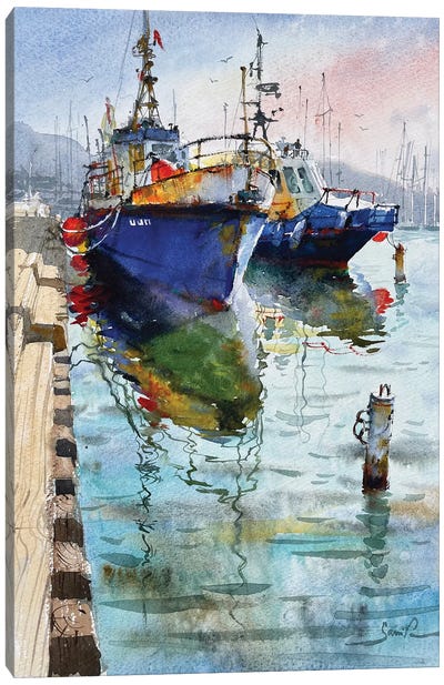 Ship In Port Canvas Art Print - Yacht Art