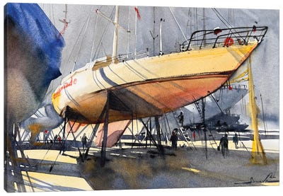Yachts Painting Watercolor Canvas Art Print - Samira Yanushkova