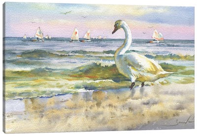 Sea And Birds Canvas Art Print - Swan Art