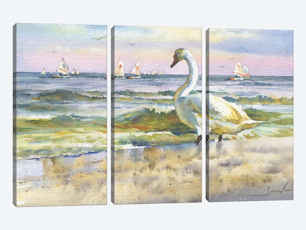 Sea And Birds by Samira Yanushkova 3-piece Canvas Print