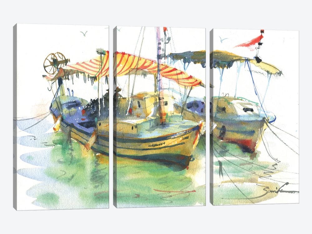 Fishing Boat by Samira Yanushkova 3-piece Canvas Wall Art