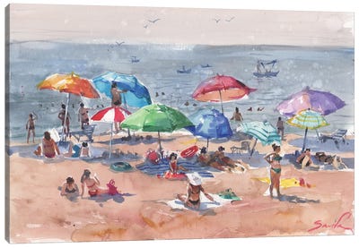 Sunny Day At The Beach Canvas Art Print - Large Coastal Art