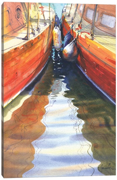 Yachts In The Port Canvas Art Print - Samira Yanushkova