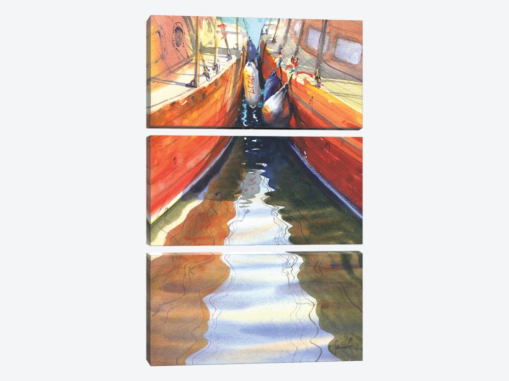 Yachts In The Port by Samira Yanushkova 3-piece Canvas Art Print