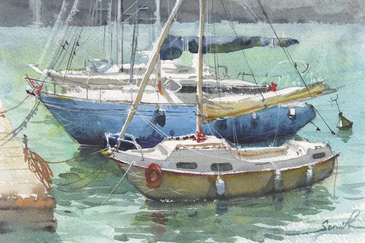 Yachts Seascape Watercolor Painting