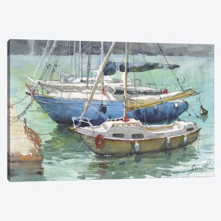 Yachts Seascape Watercolor Painting Canvas Print #SYH40} by Samira Yanushkova Canvas Wall Art