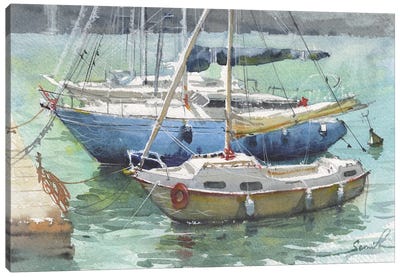 Yachts Seascape Watercolor Painting Canvas Art Print - Yacht Art
