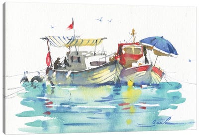 Fishing Boats Canvas Art Print - Samira Yanushkova