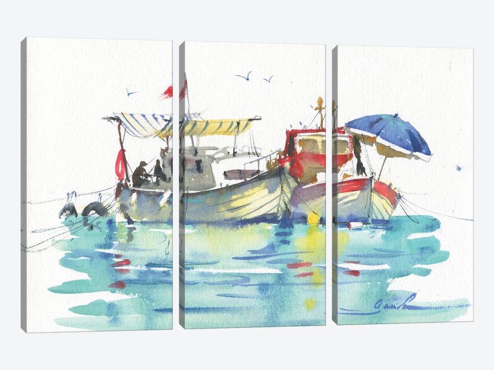 Fishing Boats by Samira Yanushkova 3-piece Canvas Print