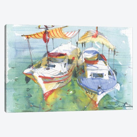 Yachts Watercolor Painting Art Canvas Print #SYH414} by Samira Yanushkova Canvas Wall Art