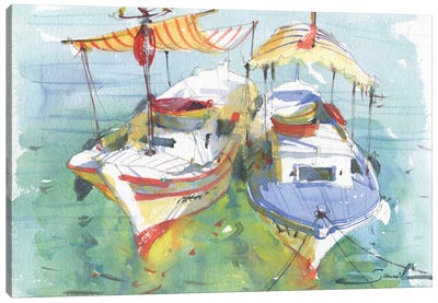 Yachts Watercolor Painting Art Canvas Art Print - Yacht Art