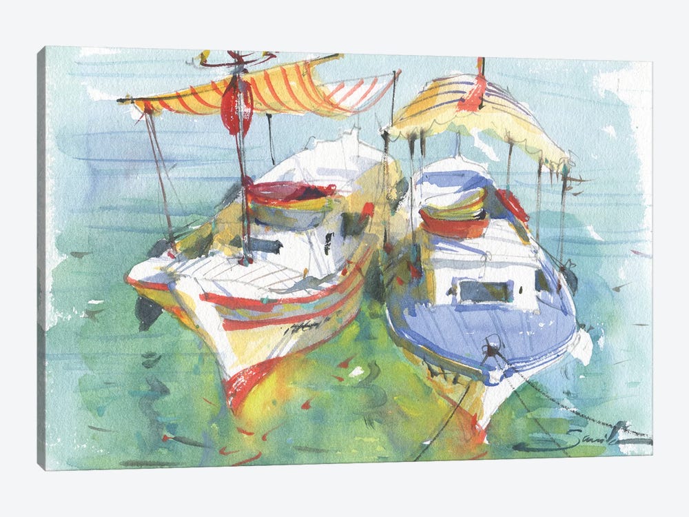 Yachts Watercolor Painting Art by Samira Yanushkova 1-piece Canvas Artwork